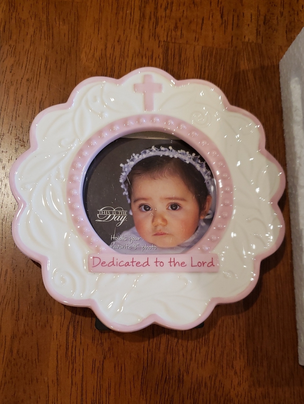 Pink & White NEW Gregg / Enesco Ceramic 'Dedicated to the Lord' Photo Frame